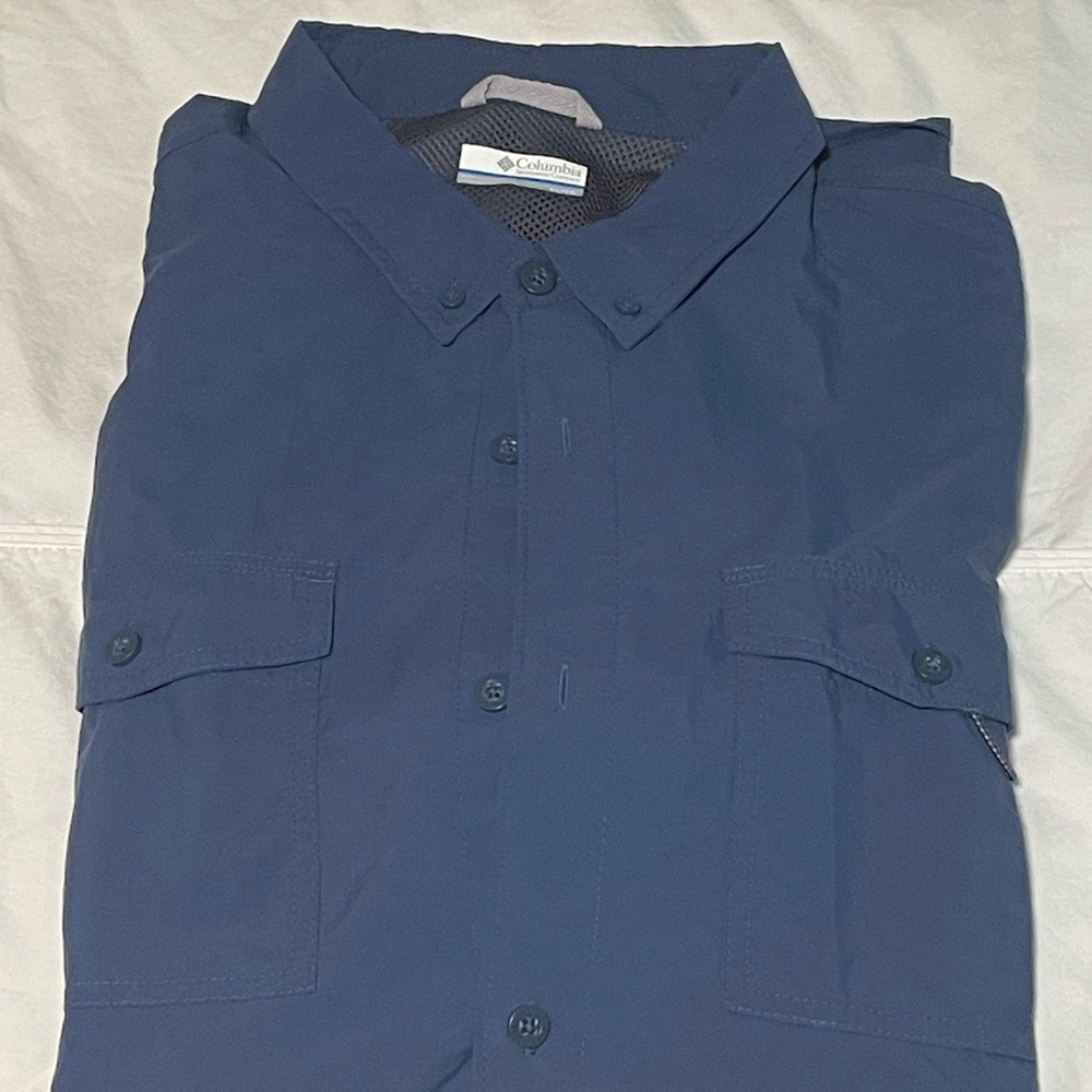 XL Columbia Men's Blue Shirt Omni Shade hiking fishing vented